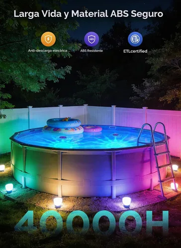 Vista 4 de Floating-Solar-Pool-Lights 1 Pack, RGBWW 12 Lighting Modes Remote Control
