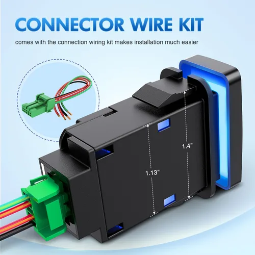 Vista 6 de Nilight Interruptor de Botón de Luces Auxiliares 12V Encendido/Apagado con Kit de Cable Conector 1.54" x 0.83" Repuesto para Toyota Tacoma Tundra