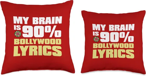 Vista 3 de Bollywood Pride Apparel India-My Brain is 90% Bollywood Lyrics - Almohada de 16 x 16 pulgadas, multicolor