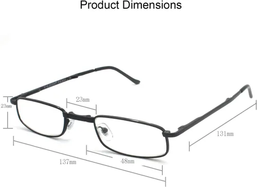 Vista 4 de Gafas de lectura plegables de metal rectangulares compactas con estuche de cuero para hombres y mujeres