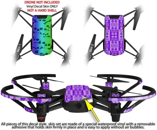 Vista 2 de Paquete de 2 calcomanías de piel para DJI Ryze Tello Drone Rainbow Skull Collection Drone no incluido