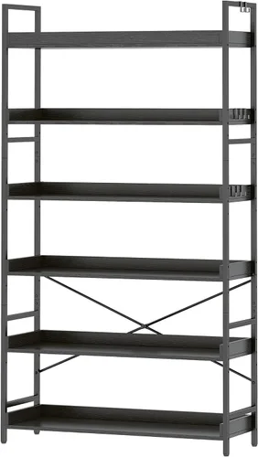 Vista 14 de HCHQHS - Estantería de 4 niveles, estantería industrial ajustable, estantería alta vertical, estanterías abiertas de madera y metal negro