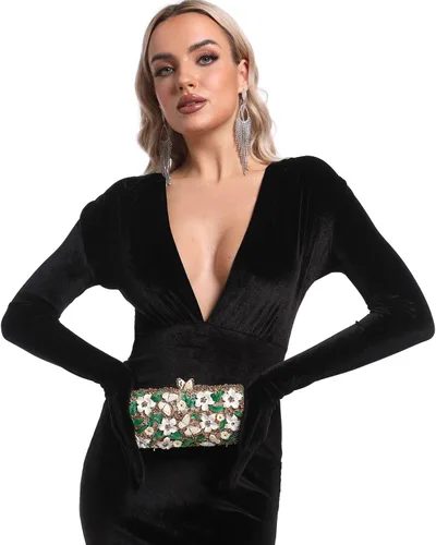 Vista 7 de Boutique De FGG Flores y mariposas mujeres cristal embrague bolso de noche boda fiesta Rhinestone bolsos