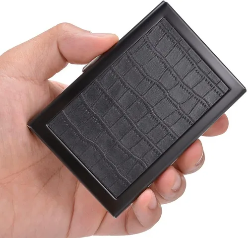 Vista 7 de EASTNIGHTS Rfid - Tarjetero delgado de metal para tarjetas de visita, estuche pequeño para hombres y mujeres, Negro-eyw, Tarjetero delgado