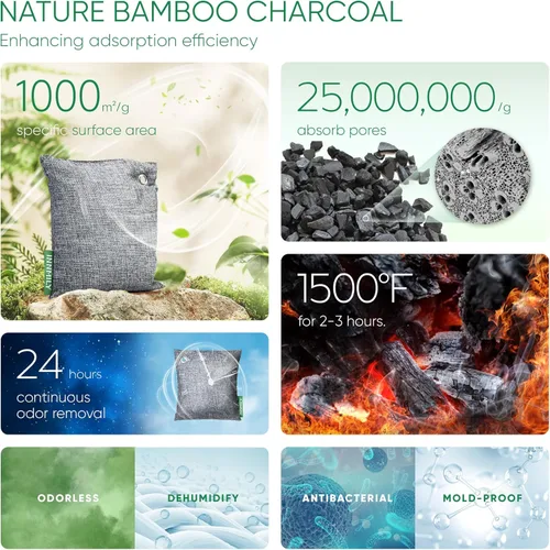 Vista 5 de Absorbedor de olores de carbón activado, ganchos grandes de 17.64 oz de ancho, eliminador de olores naturales para olores fuertes, bolsas