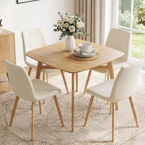 Vista 15 de HIPIHOM 3-Piece Oak Dining Table Set for 2, 31.5in Table with Steel Legs Oak Table+2 Yellow Chairs