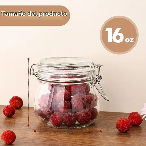 Vista 6 de Paquete de 6 tarros de vidrio Mason de 17 onzas con tapas de abrazadera, grandes recipientes herméticos transparentes para almacenamiento