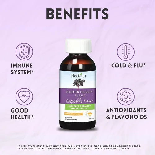 Vista 4 de Herbion Naturals Jarabe de saúco – Sistema inmunológico saludable para adultos y niños (1 año +) – Miel endulzada con sabor natural a frambuesa