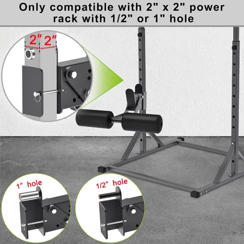 Vista 2 de Nordic Hamstring Curl Attachment for 2"x2" 3"x3" Power Racks Functions as dip bar, belt squat mount and safety spotter arms for home gym strength