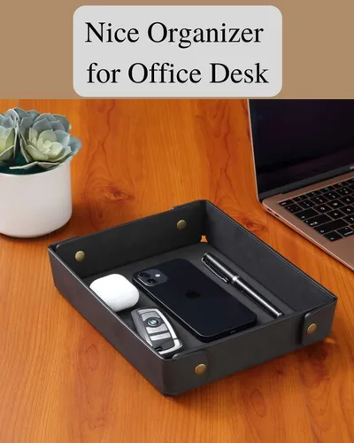 Vista 6 de CASIRENA Bandeja organizadora de cuero sintético para regalo del día del padre para hombres, bandeja para llaves de mesa de entrada, cartera, reloj