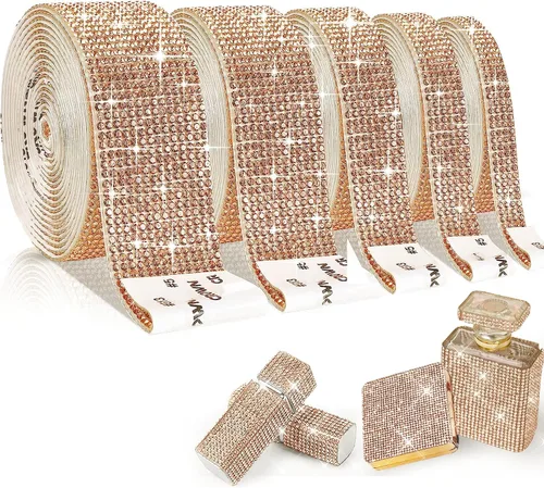 Vista 13 de 5 rollos de cinta autoadhesiva de diamantes de imitación con cristal, cinta de diamantes bling con pegatinas de 2 mm para manualidades, bodas
