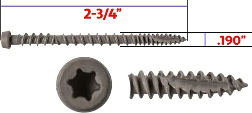 Vista 5 de Tornillo de madera compuesto gris castillo de 2-3/4 pulgadas, cabeza de accionamiento Torx/Star Drive Head - Recubierto Exterior - Compatible