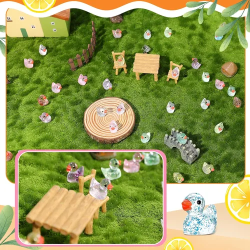 Vista 4 de Fuyamp 120 mini patos de resina con purpurina, coloridos patos pequeños, figuras de pato con purpurina en miniatura para manualidades, jardín