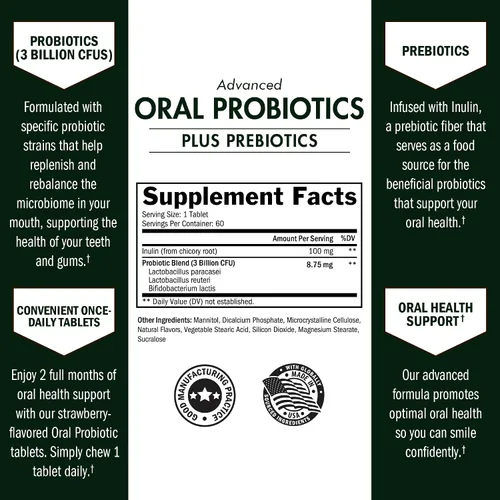 Vista 2 de Suplemento de probióticos orales con prebióticos – Apoya dientes saludables, encías, boca y aliento fresco sin olor para adultos – Probiótico dental
