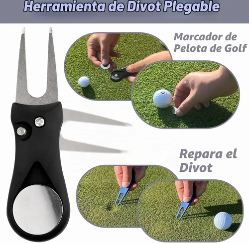 Vista 5 de Kit de accesorios de golf - Toalla de golf de microfibra con patrón de gofre y clip, cepillo limpiador de ranuras para palos con clip, herramienta