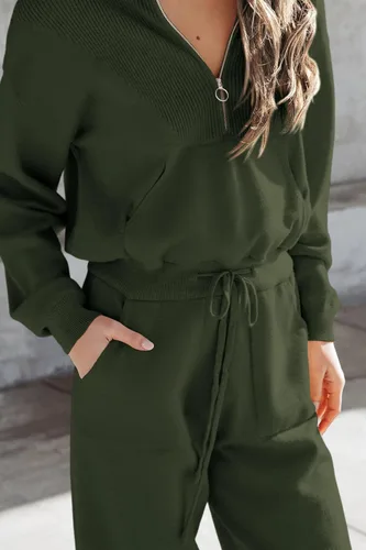 Vista 69 de PRETTYGARDEN Conjunto de suéter de 2 piezas para mujer, sudadera con cremallera, pantalones deportivos, ropa casual
