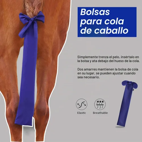 Vista 4 de Harrison Howard Protector de cola elástico, protección transpirable de cola de caballo, diseño deslizante, correas de cierre de 2 hebras, 22 Azul