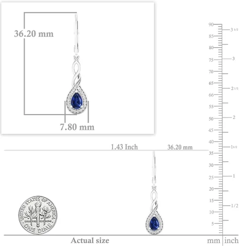 Vista 5 de Dazzlingrock Collection 6X4mm Each Pear Lab Created Gemstone & Round Natural White Diamond Swirl Halo Teardrop Lever Back Dangling Drop Earrings for