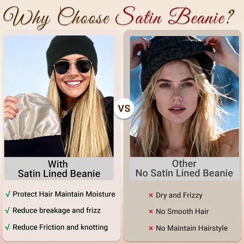 Vista 3 de NPQQUAN 2 PCS Satin Lined Beanie for Women Silk Lined Beanies Winter Warm Soft Lining Cuffed Knit Beanie Hats for Women
