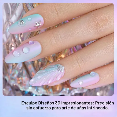 Vista 4 de Creaglam Arte de gel de uñas 3D: 2 piezas de 0.5 fl oz de pegamento de uñas de gel para tallar patrones de decoración - Polvo de uñas cromado