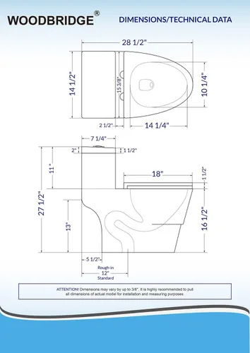 Vista 5 de WOODBRIDGE Un retrete de una pieza con asiento de cierre suave, altura de silla, 1.28 GPF doble, sensor de agua, puntuación de descarga MaP de 1000