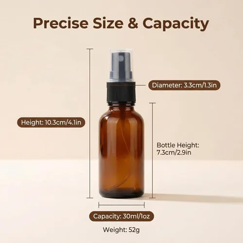 Vista 2 de 5 botellas de spray de vidrio ámbar de 1.0 fl oz y 1 oz para aceites esenciales, mini botellas de aerosol, contenedor cosmético recargable, botellas