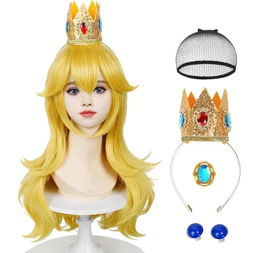 Vista 5 de SL Peluca rubia de princesa para disfraz de melocotón Cosplay