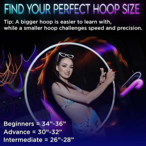 Vista 9 de UltraHoop Shuffle LED Hoop – Aro LED inteligente con cambio de color automático y más de 100 patrones de luz – Recargable, plegable, juguetes