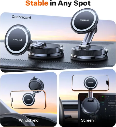 Vista 9 de TORRAS 2026 Vacuum para Montura de Coche Magsafe【98+LBS de Sujeción Más Fuerte y Imán Ultra】Soporte Magnético para Teléfono para Tu Coche, Montura