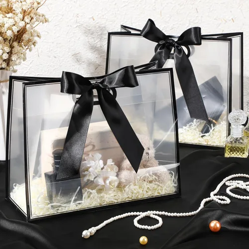 Vista 4 de Aliceset - 12 bolsas de regalo grandes de plástico transparente negro
