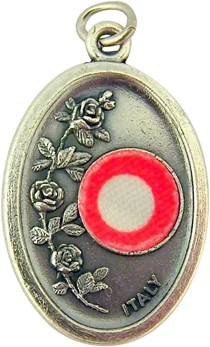 Vista 4 de Medalla de reliquia de tela de 3ª clase de santo católico en tono plateado, de 1 pulgada