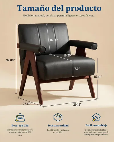 Vista 2 de Silla negra moderna del acento del cuero de imitación del mediados de siglo Negro