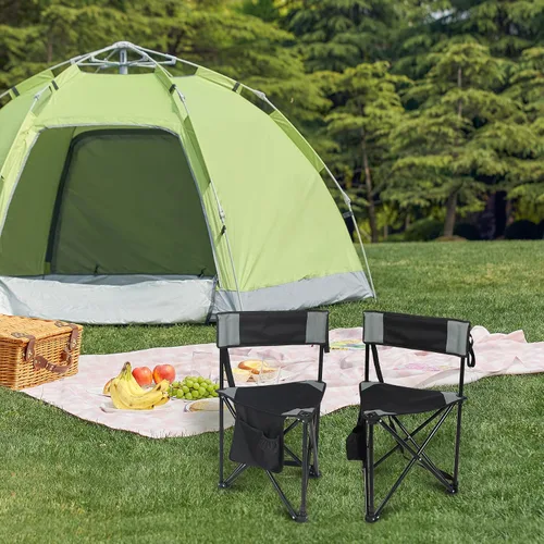 Vista 2 de REDCAMP Paquete de 2 Sillas de Camping con Trípode Plegables Ligeras, Asiento de Taburete Trípode Portátil de 3 Patas con Respaldo, Silla de Golf