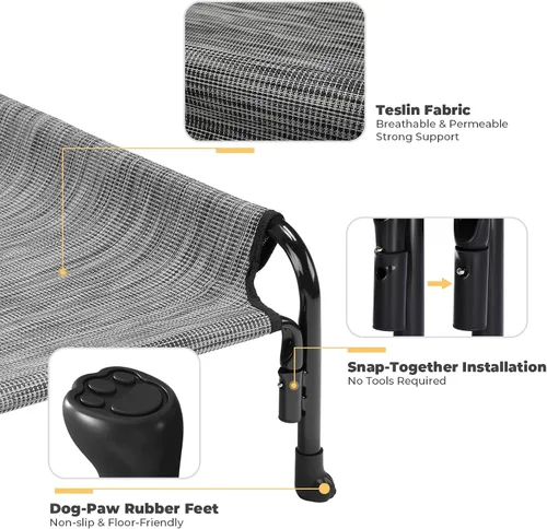 Vista 4 de Veehoo CWC2204BCP - Cama elevada grande para perro, cama hamaca elevada para perro con reposacabezas extraíble de un lado, malla Teslin lavable