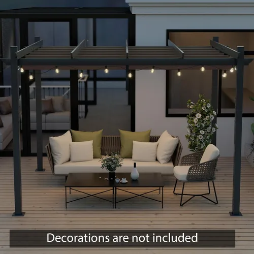 Vista 9 de Tangkula Pérgola de 10 x 12 pies, pérgola de aluminio resistente para exteriores con toldo retráctil, pabellón de refugio de patio extragrande