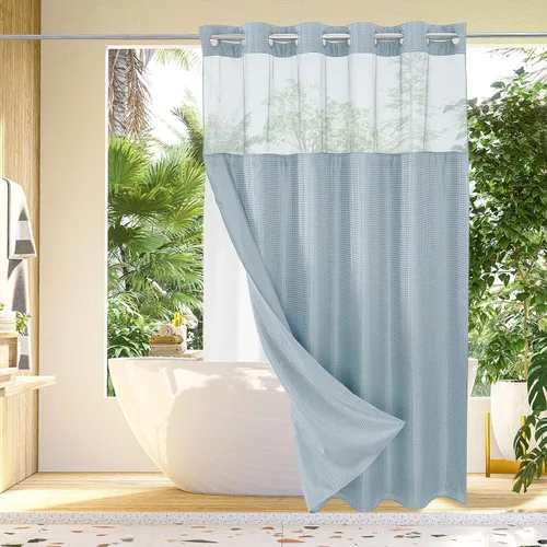Vista 15 de Gibelle: cortina de ducha pequeña para baño de 36x74, cortina de ducha de punto gofre con juego de forro de tela a presión, no necesita ganchos