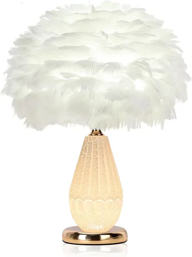 Vista 8 de Lámpara de Mesa de Pluma con Base de Jaula Espiral Dorada Única - Luz de 3 Temperaturas de Color, Perfecta para Mesita de Noche del Dormitorio