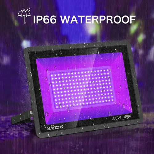 Vista 2 de XYCN Paquete de 2 focos LED de luz negra de 150 W, luz negra con enchufe, impermeable IP66 para fiesta brillante, Halloween, neón brillante