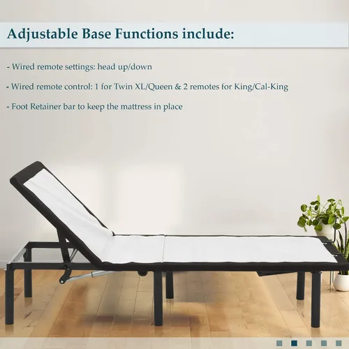 Vista 3 de Nutan Base de cama ajustable de 15 pulgadas con inclinación de cabeza, barra de retención de pie segura con ropa lateral decorativa, 6 barras