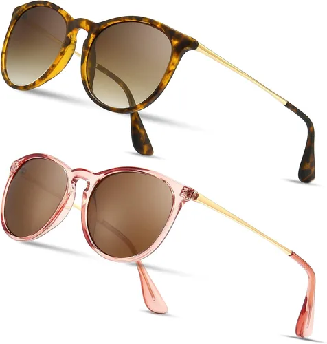Vista 10 de SUNGAIT Gafas de sol redondas vintage prémium para mujeres y hombres Gradiente ámbar/marrón