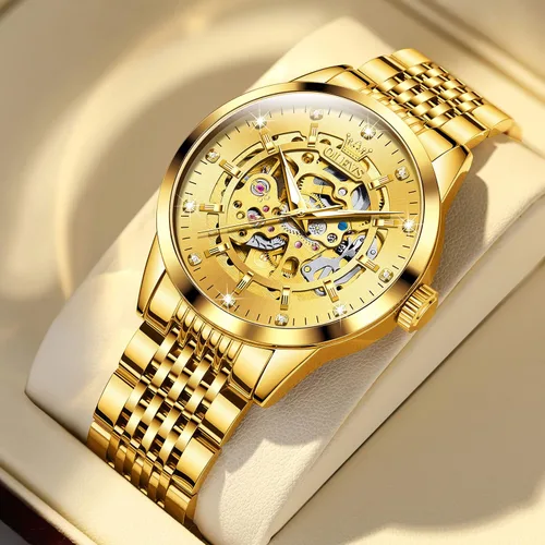 Vista 2 de OLEVS Automatic Skeleton Men Watches Mechanical Watch Luxury Wind up Watches for Men no Battery Men's Wristwatches