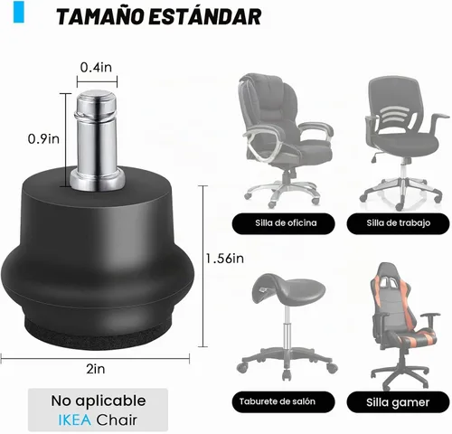 Vista 2 de Omyoffice Juego de deslizadores para campanas de rueda de silla, 5,1000 Negro