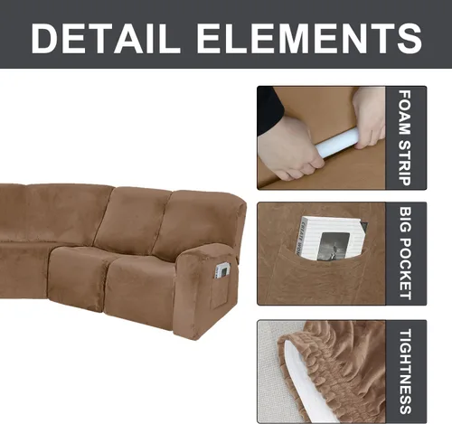 Vista 7 de MINGPINHUIUS Fundas de terciopelo para sofá modular de 7 piezas, funda para sofá reclinable, funda para sofá reclinable con correas elásticas