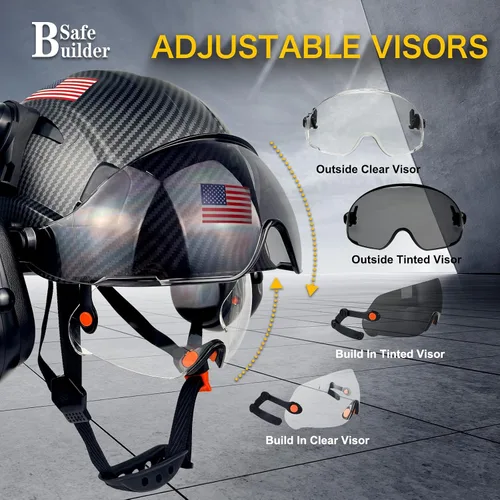 Vista 6 de SAFEBUILDER Casco de Seguridad Industrial con Visera Orejeras Casco Duro con Visera Cascos Duros Ventilados Trabajo de Construcción Protección