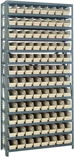 Vista 125 de Quantum QSBU-245BK Heavy Duty Shelving Unit with (7) Shelves and (24) QUS245 Black Bins for Garage Warehouse Storage Distribution 400 lb Load