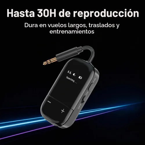 Vista 7 de Transmisor de audio Bluetooth 5.3 para avión con Qualcomm aptX adaptativo, pantalla LCD, soporte de dispositivo doble, batería de 30 horas, AUX