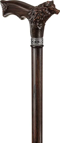 Vista 5 de Bastón de caminar tallado personalizado para hombres - Wolf Fenrir - Bastón de madera de lujo para hombre único