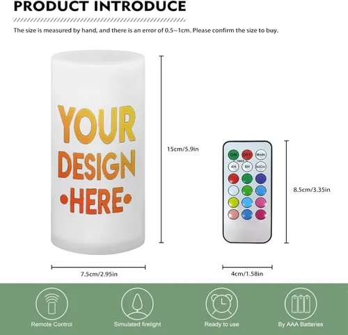 Vista 6 de Velas LED sin llama personalizadas que funcionan con pilas con temporizador remoto que cambia de color, personaliza fotos y texto, hazlo tú mismo tu