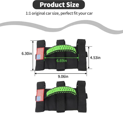 Vista 7 de Asas de agarre para Jeep Wrangler JK JL JT YJ TJ 1992-2023 Accesorios interiores (2 unidades, con patrón de bandera de Estados Unidos, Oxford) Verde