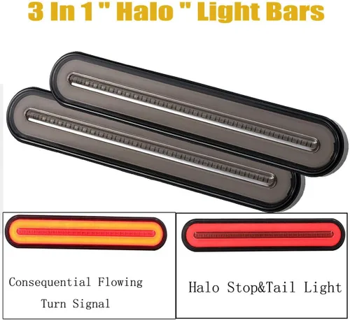 Vista 3 de Paquete de 2 barras de luces traseras LED de 9 pulgadas para remolque + parada de freno + conjunto de luces de señal de giro e identificación, tira